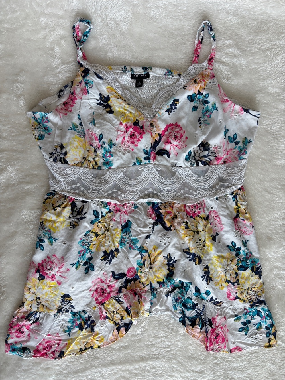 Torrid Floral Eyelet Embroidered Lace Cold Shoulder Peplum Top Size 2 (2X)